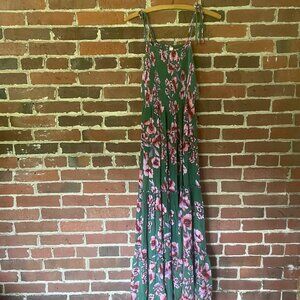 Free People Garden Party Maxi Dress in Green and Pink Floral, size Medium